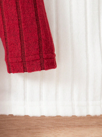 2pcs/Set Girls Solid Color Ribbed Elegant Bowknot Ruffle Hem Dress Set