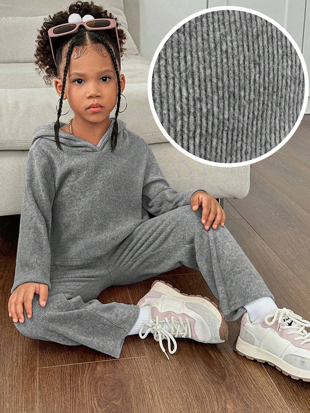 2pcs/Set Girls Sweatshirt & Pants Set, Reversible Fleece Rib-Knit, For Daily Casual Wear, Autumn