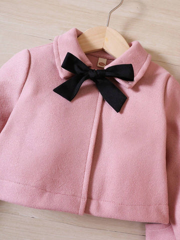 2pcs/Set Girls Woollen Short Jacket + Jumper Dress, Comes With Bow Beret Hat, Autumn/Winter