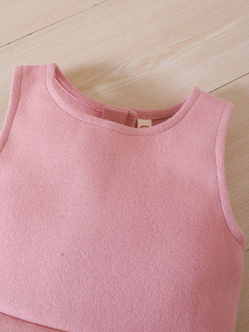 2pcs/Set Girls Woollen Short Jacket + Jumper Dress, Comes With Bow Beret Hat, Autumn/Winter