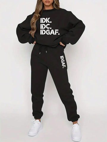 2pcs/Set Letter Printed Long Sleeve Sweatshirt And Sports Pants