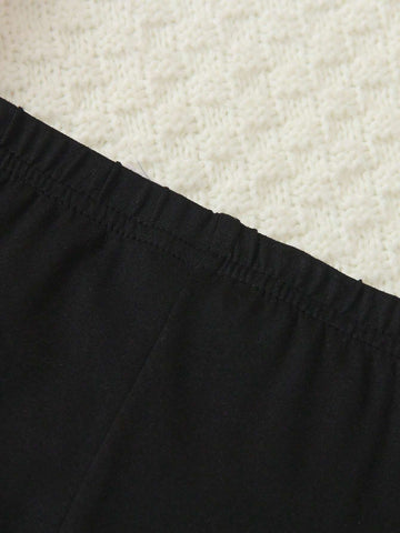 2pcs/Set Little Girls Spring Summer Cat Pattern Round Neck Short Sleeve 100% Cotton T-Shirt + Black Cat Print Casual Long Pants, Comfortable & Fashionable Street Style