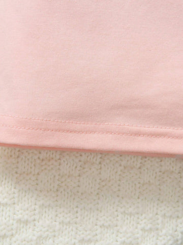 2pcs/Set Little Girls Spring Summer Cat Pattern Round Neck Short Sleeve 100% Cotton T-Shirt + Black Cat Print Casual Long Pants, Comfortable & Fashionable Street Style