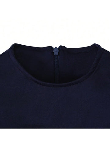 2pcs/Set Muslim Girls' Solid Color Long Sleeve Dress + Headscarf