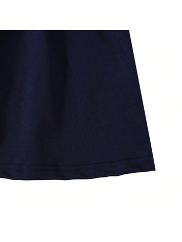 2pcs/Set Muslim Girls' Solid Color Long Sleeve Dress + Headscarf