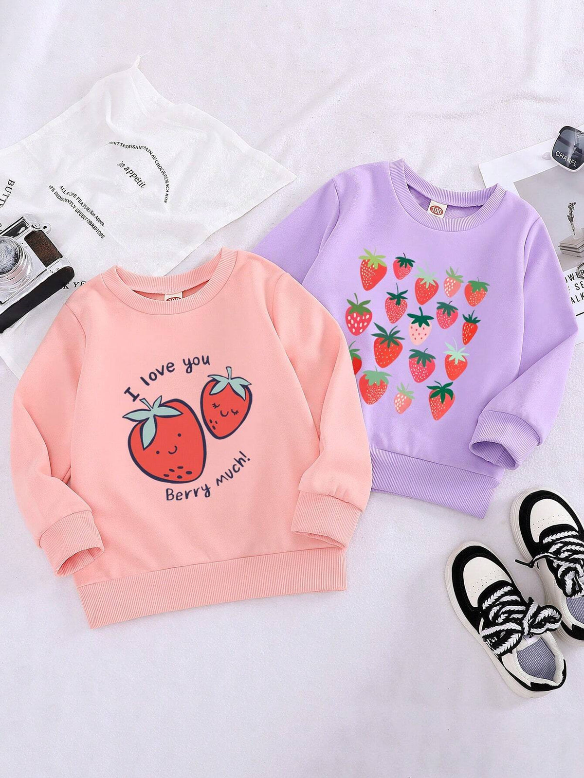2pcs/Set Or Multi-Pack Strawberry Print Fashionable Pullover Sweatshirt, Trendy Casual For Autumn/Spring