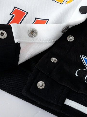2pcs/Set Toddler Girls'' Casual Letter Print Baseball Jacket And Matching Pants Set