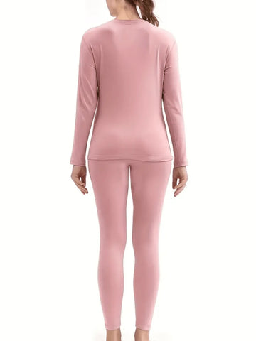 2pcs/Set Women Solid Color Crew Neck Long Sleeve Top And Pants Casual Outfit, Autumn