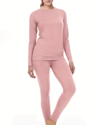 2pcs/Set Women Solid Color Crew Neck Long Sleeve Top And Pants Casual Outfit, Autumn