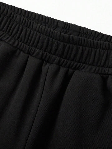 2pcs/Set Women Solid Color Minimalist Hoodie And Pants Set, Daily Wear