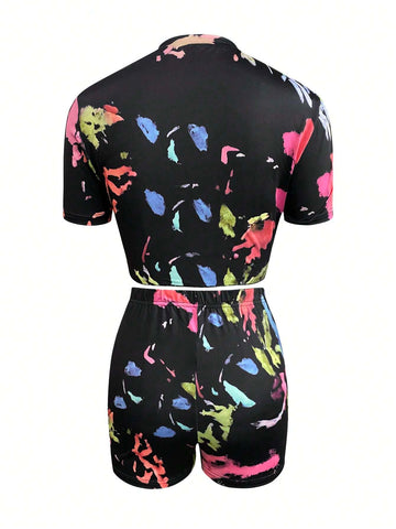 2pcs/Set Women's Cartoon Bear Pattern Short Sleeve T-Shirt