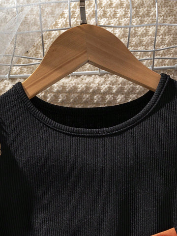 2pcs/Set Young Girl Casual Cute Bow Solid Color Patchwork Round Neck Puff Sleeve Dress And Hat Set, Versatile For Summer