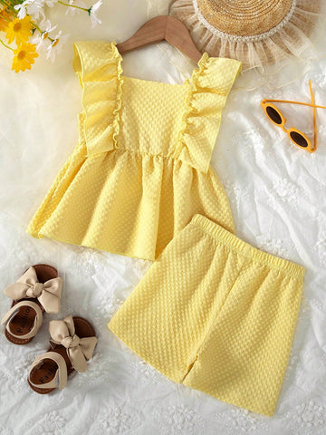 2pcs/Set Young Girl Casual Solid Color Square Camisole Dress