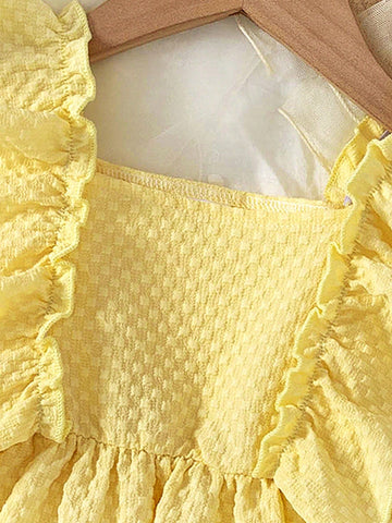 2pcs/Set Young Girl Casual Solid Color Square Camisole Dress