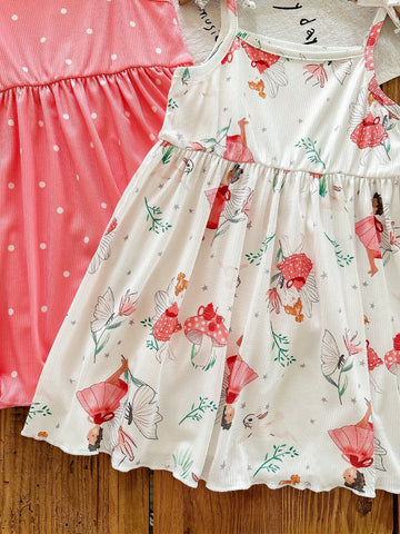 2pcs/Set Young Girl' Fashionable Casual Pink Cartoon Printed Dress