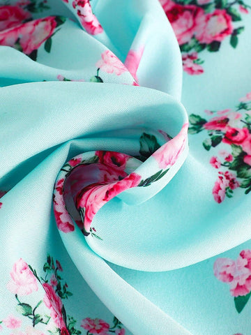 2pcs/Set Young Girl Fashionable Floral Print Off Shoulder Ruffle Hem Dress And Hat Summer Outfit