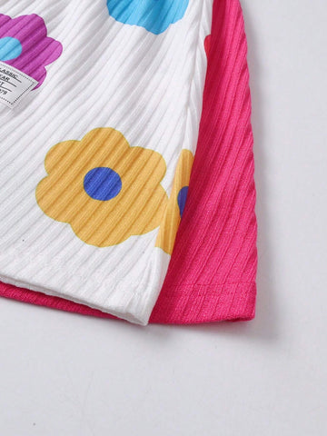 2pcs/Set Young Girl Flower Print Decorated Button Casual Dress, Including 1pc Dusty Rose Dress, Cute And Casual, Fit For Autumn & Winter New Arrival