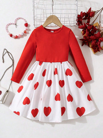 2pcs/Set Young Girl Knitted Heart Pattern Collar Ruffle Top + Solid Color Knitted Skirt, Suitable For Autumn/Winter