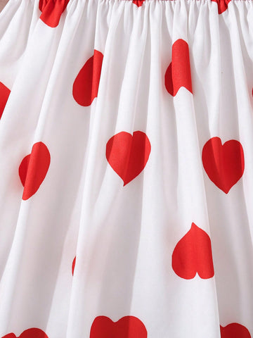 2pcs/Set Young Girl Knitted Heart Pattern Collar Ruffle Top + Solid Color Knitted Skirt, Suitable For Autumn/Winter