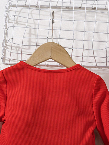 2pcs/Set Young Girl Knitted Heart Pattern Collar Ruffle Top + Solid Color Knitted Skirt, Suitable For Autumn/Winter