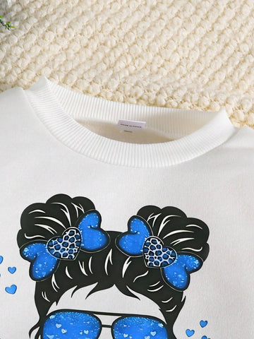 2pcs/Set Young Girl Letter Print Warm Lining Sweatshirt And Flared Pants Set