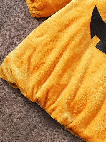 2pcs/Set Young Girl Pumpkin Shaped Dress With Hat, Halloween Outfit With Ruffle Hem