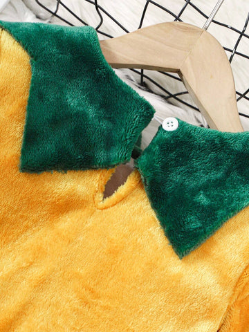 2pcs/Set Young Girl Pumpkin Shaped Dress With Hat, Halloween Outfit With Ruffle Hem