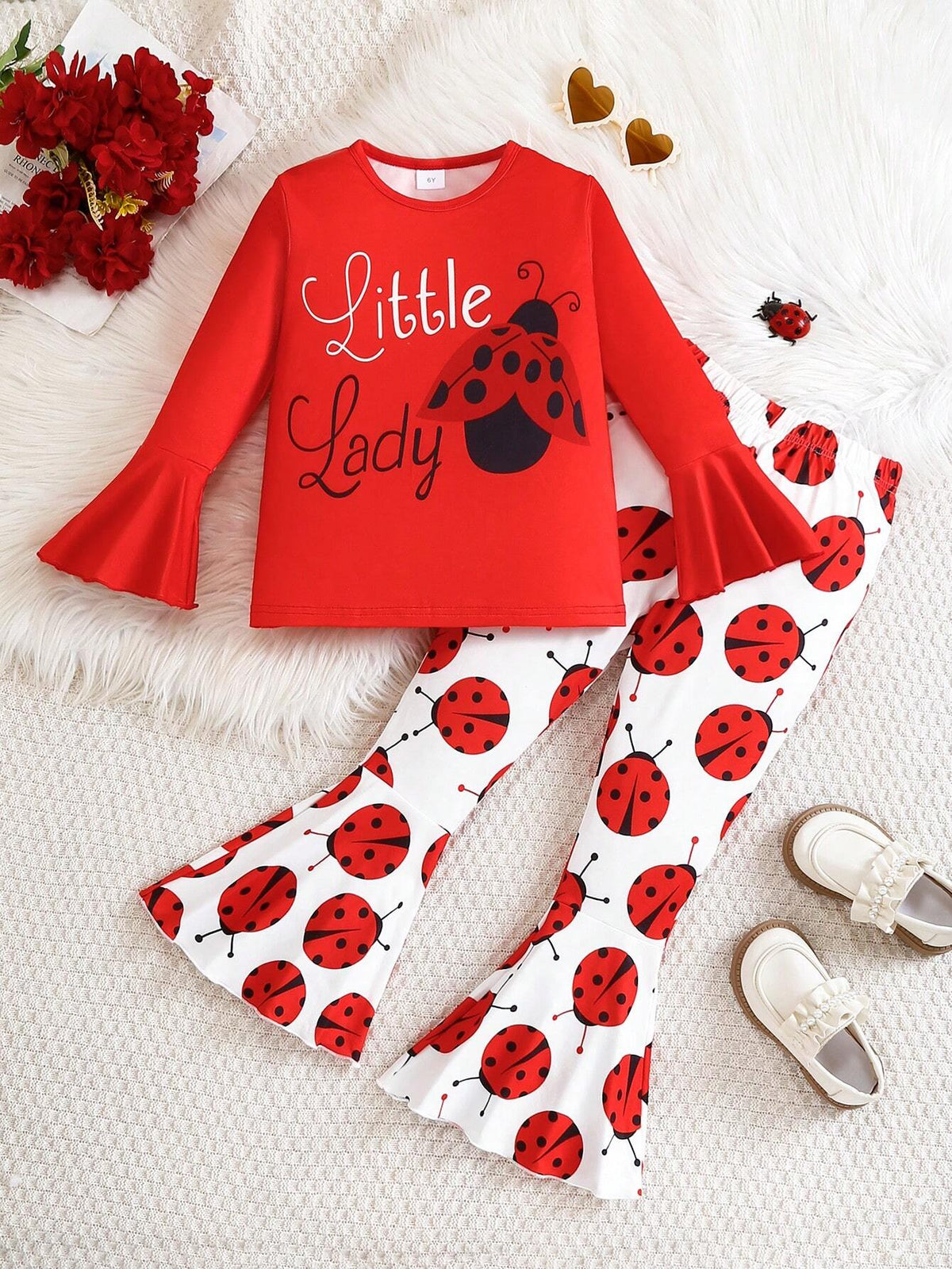2pcs/Set Young Girl Round Neck Long Sleeve Letter Print Casual Outfit With Top And Pants