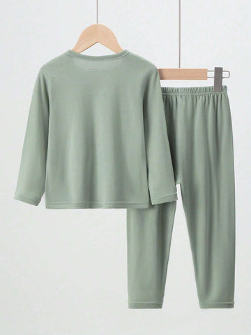 2pcs/Set Young Girl Solid Color Long Sleeve Top And Pant Warm Underwear Set, Suitable For Spring, Autumn And Winter,