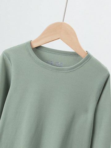 2pcs/Set Young Girl Solid Color Long Sleeve Top And Pant Warm Underwear Set, Suitable For Spring, Autumn And Winter,