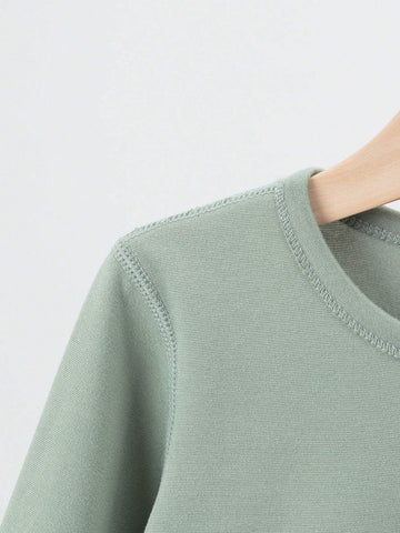 2pcs/Set Young Girl Solid Color Long Sleeve Top And Pant Warm Underwear Set, Suitable For Spring, Autumn And Winter,