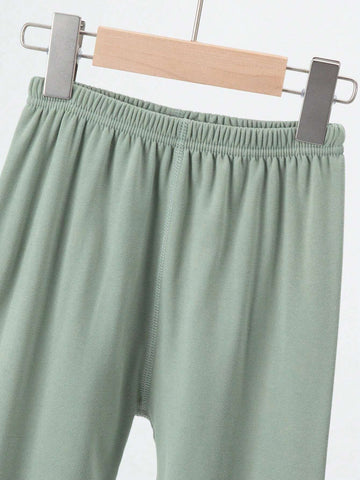 2pcs/Set Young Girl Solid Color Long Sleeve Top And Pant Warm Underwear Set, Suitable For Spring, Autumn And Winter,