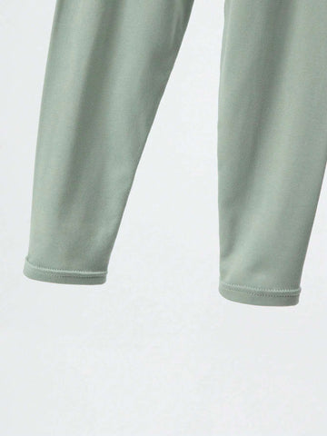 2pcs/Set Young Girl Solid Color Long Sleeve Top And Pant Warm Underwear Set, Suitable For Spring, Autumn And Winter,