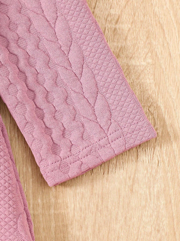 2pcs/Set Young Girl Solid Color Round Neck Ruffled Hem Fitted Casual Dress