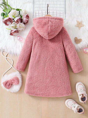 2pcs/Set Young Girl & Young Girl Cute Plush Double-Sided Fleece Casual Dress,