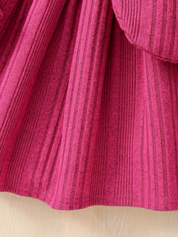 2pcs/Set Young Girl & Young Girl Textured Puff Sleeve Knit Dress