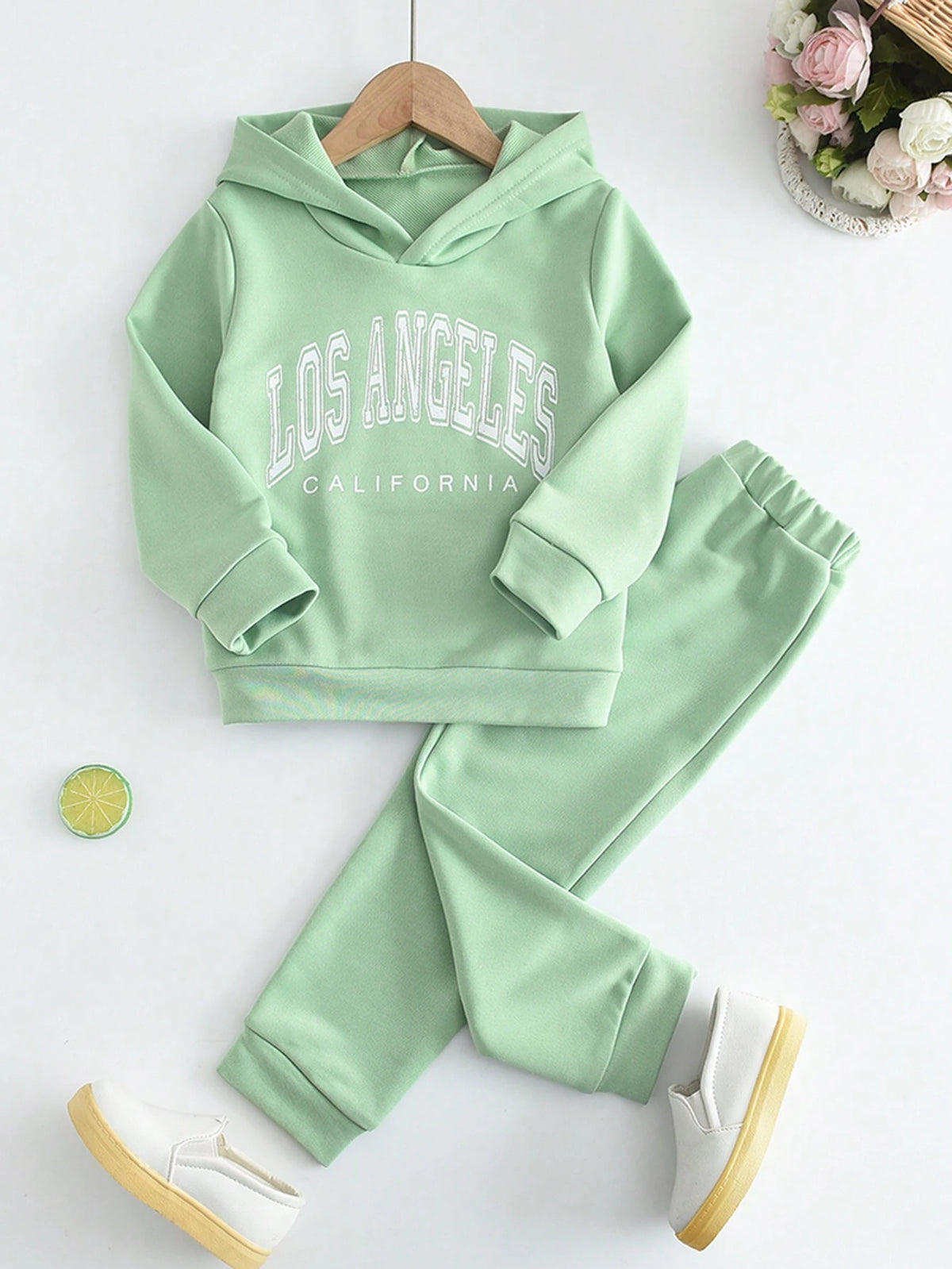 2pcs/Set Young Girls Casual Graphic Print Hooded Sweatshirt And Pants Set, Spring Autumn