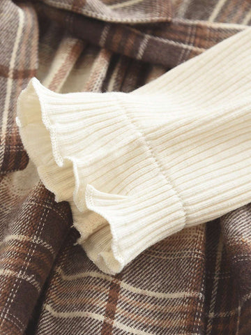 2pcs/Set Young Girls' Casual Stylish Plaid Strap Dress With Detachable Hat, Spring And Autumn