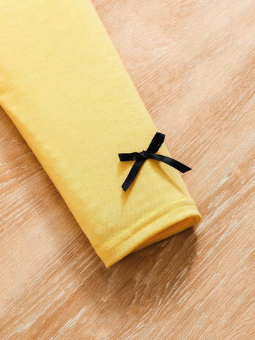 2pcs/Set Young Girls' Fashion Striped Flower Pattern Ruffle Hem Cap Sleeve T-Shirt And Bowknot Leggings Summer Outfits