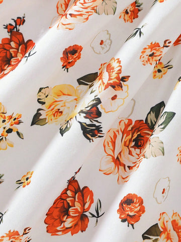 2pcs/Set Young Girls Fashionable Round Neck Long Sleeve Loose Waist Cinched Waist A-Line Dress Set, Spring And Autumn