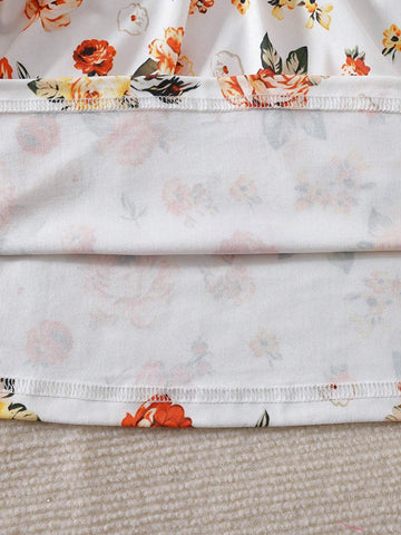 2pcs/Set Young Girls Fashionable Round Neck Long Sleeve Loose Waist Cinched Waist A-Line Dress Set, Spring And Autumn