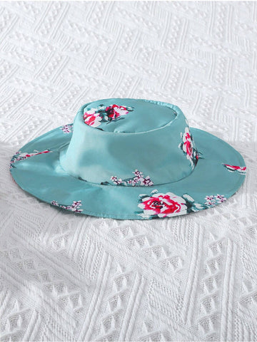 2pcs/Set Young Girls' Floral Off Shoulder Dress With Hat, Suitable For Daily, Vacation And Outdoor, Summer