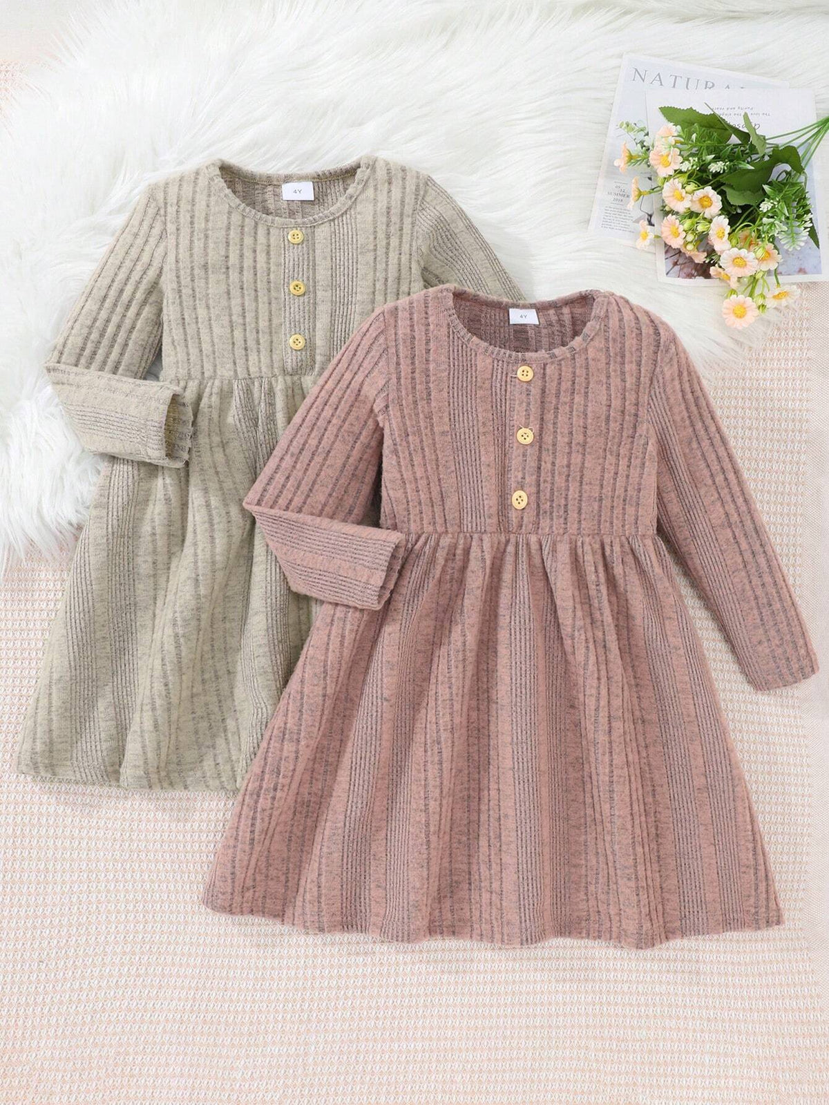 2pcs/Set Young Girls Long Sleeve Dress With Cardigan, Casual Princess Dress Combo For Spring Autumn Winter