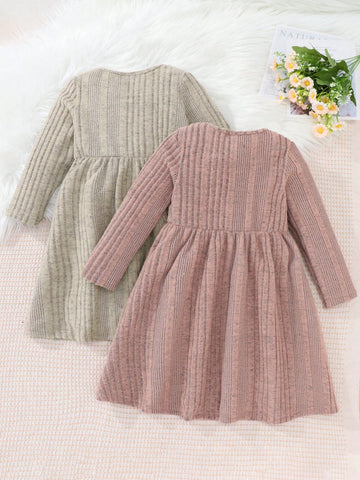 2pcs/Set Young Girls Long Sleeve Dress With Cardigan, Casual Princess Dress Combo For Spring Autumn Winter