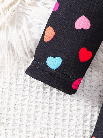2pcs/Set Young Girls Long Sleeve Dress With Heart Print & Hat, Style Valentine's Day, Soft Comfortable Fabric, Skin-Friendly Material, Fits Ages 4-7