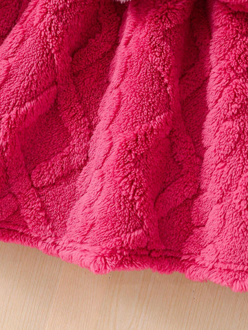 2pcs/Set Young Girl's & Young Girl's Textured Fleece Hooded Dress With Satchel Bag, Casual Everyday Wear