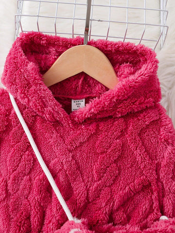 2pcs/Set Young Girl's & Young Girl's Textured Fleece Hooded Dress With Satchel Bag, Casual Everyday Wear