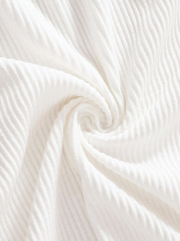 2pcs Black And White Stand Collar Bodycon Knit Dress Set ,Turtleneck Half-Zip Short White Long-Sleeved Dress