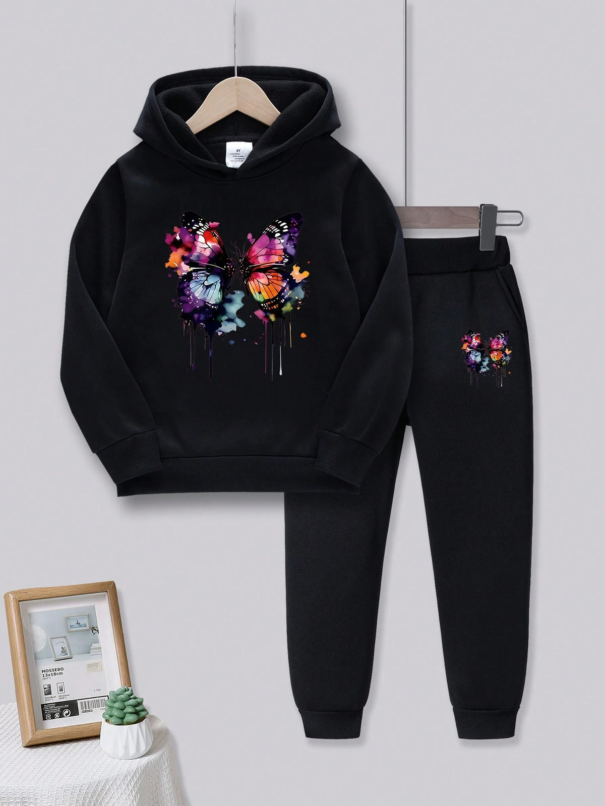 2pcs Creative Butterfly Print Sweatshirt And Pants Set For Young Girls
