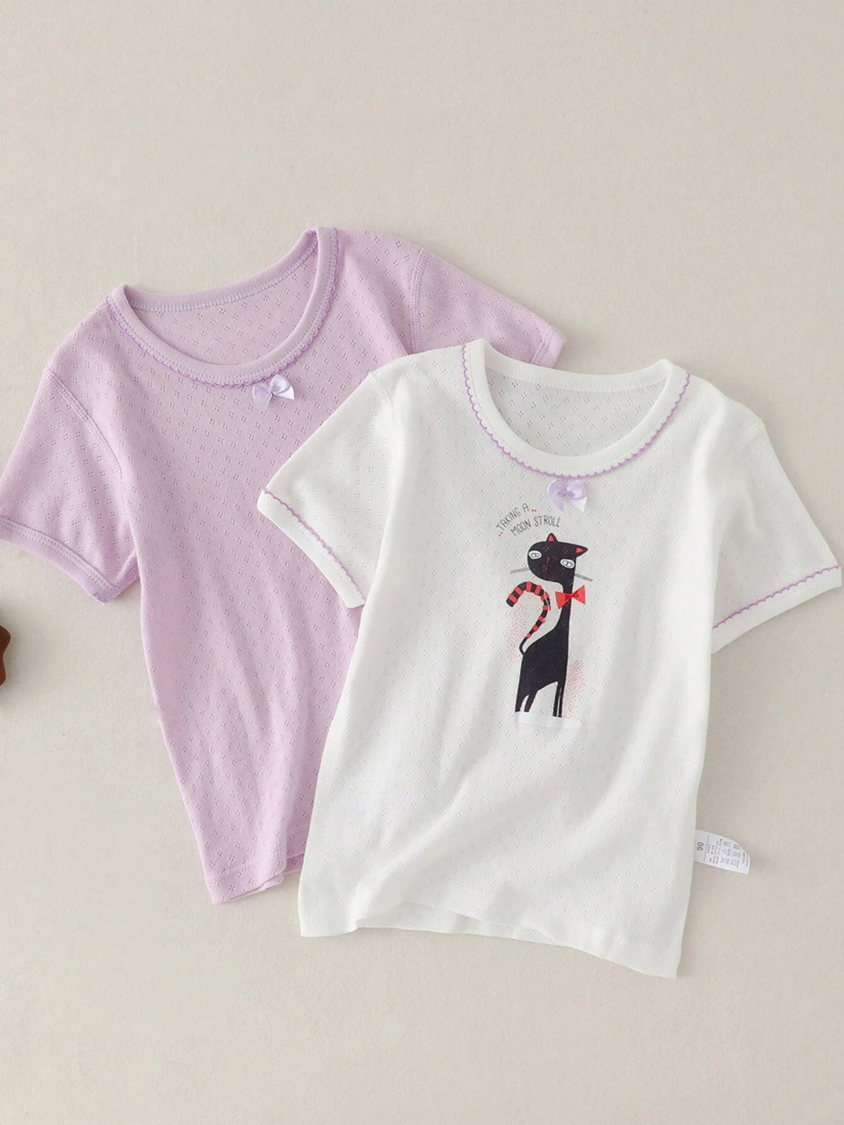 2pcs Cute And Comfortable Short Sleeve T-Shirt For Young Girls